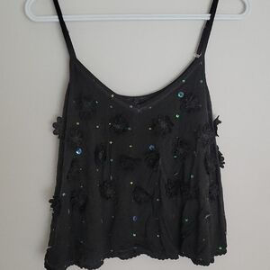POL Black Whimsy GOTH fairie Boho Embellished Swing Flowy Tank SZ S